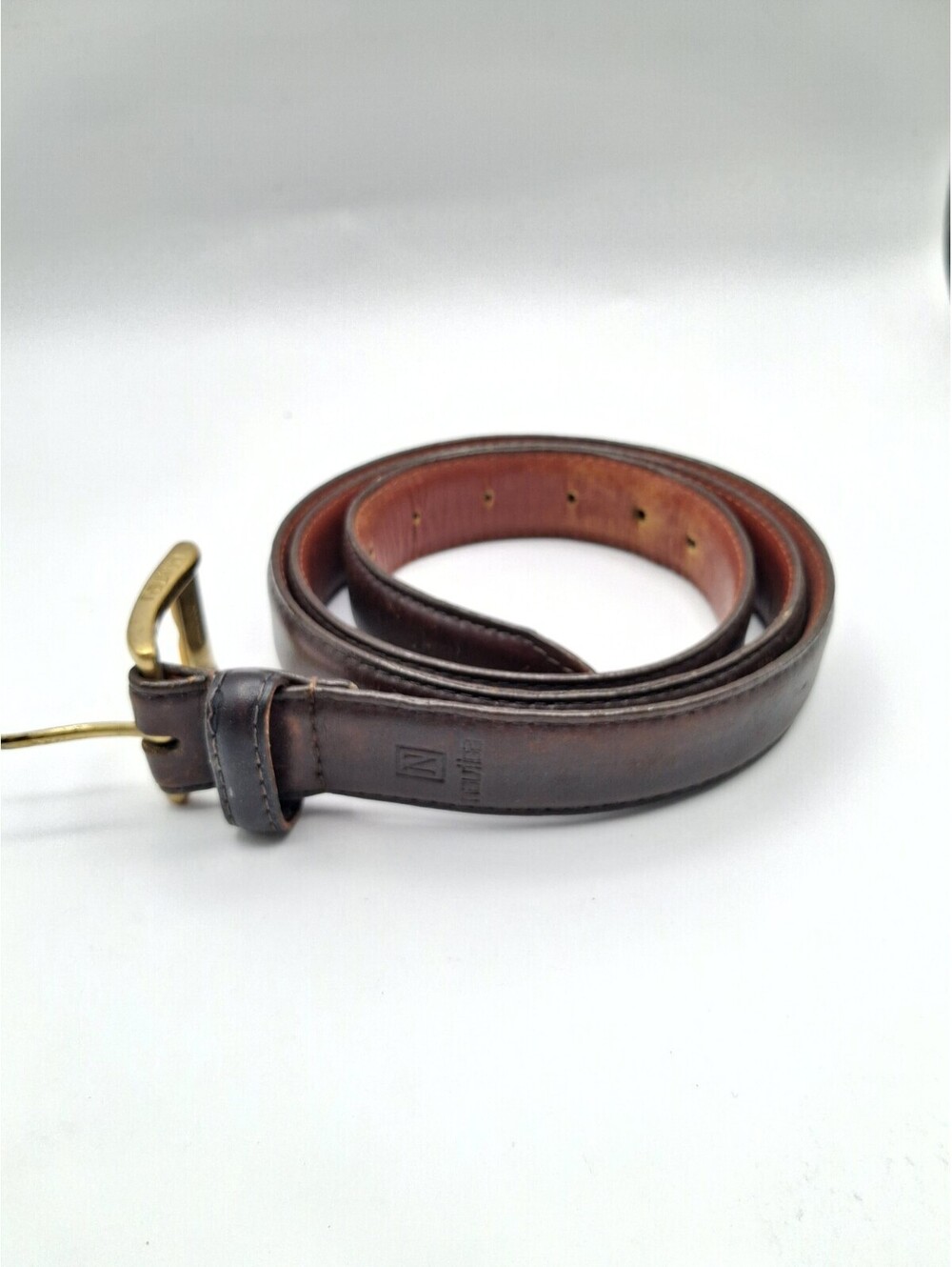 Vintage Nautica Belt Men's 40 Brown Leather Brass Buckle